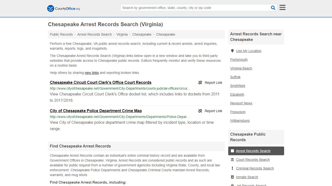 Arrest Records Search - Chesapeake, VA (Arrests & Mugshots) - County Office